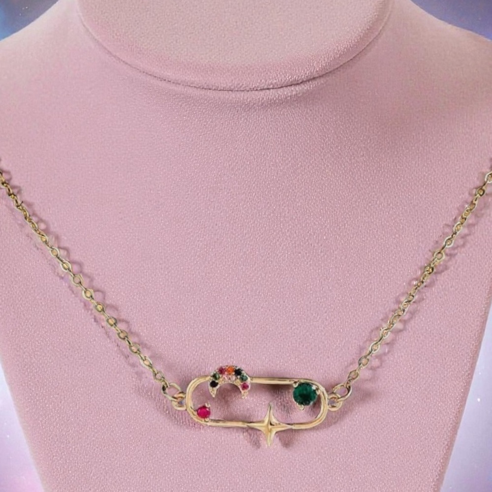 18k Gold Plated Galaxy Mulicoloured CZ Necklace. New. - Picture 6 of 12